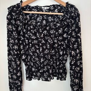 Promesa Black and White Smocked Ruffled Blouse